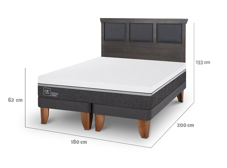 JUEGO DE DORMITORIO CIC CAMA EUROPEA TORINO ORTOPEDIC ADVANCE BD KING + RESPALDO GRIS - 3