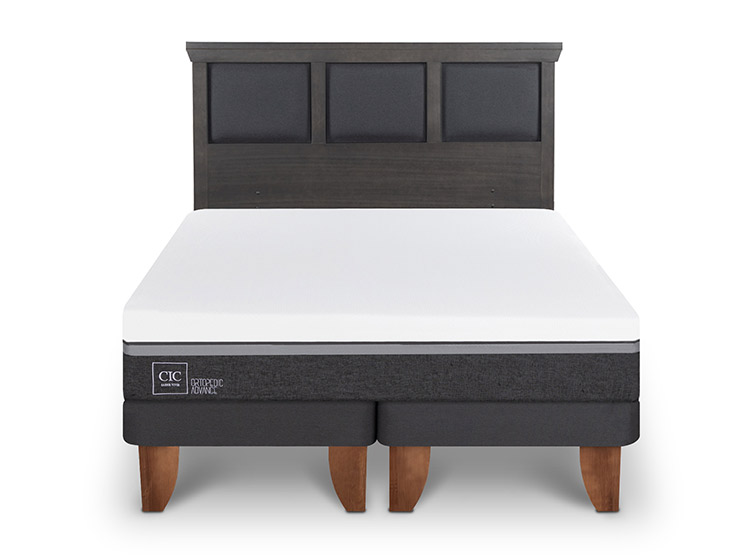 JUEGO DE DORMITORIO CIC CAMA EUROPEA TORINO ORTOPEDIC ADVANCE BD KING + RESPALDO GRIS - 1