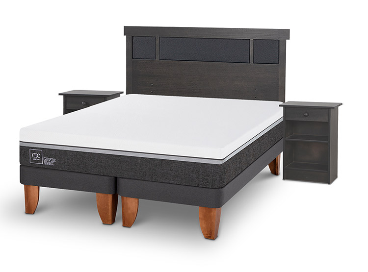 JUEGO DE DORMITORIO CIC CAMA EUROPEA DUBLIN ORTOPEDIC ADVANCE BD KING + SET GRIS - 2