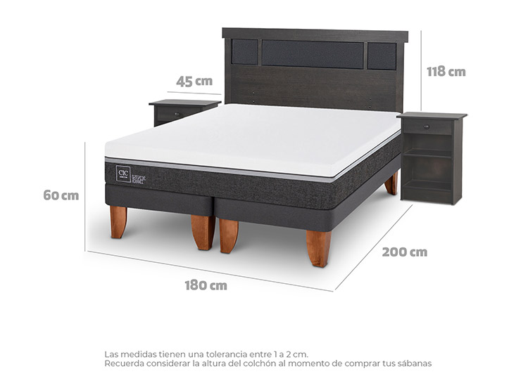 JUEGO DE DORMITORIO CIC CAMA EUROPEA DUBLIN ORTOPEDIC ADVANCE BD KING + SET GRIS - 3