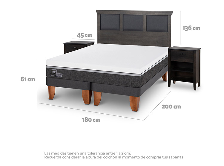 JUEGO DE DORMITORIO CIC CAMA EUROPEA TORINO ORTOPEDIC ADVANCE BD KING + SET GRIS - 3