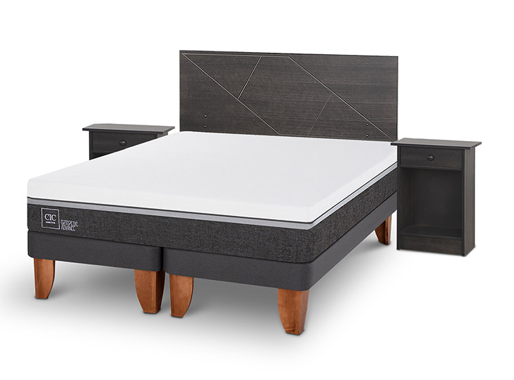 JUEGO DE DORMITORIO CIC CAMA EUROPEA VILLARRICA ORTOPEDIC ADVANCE BD KING + SET GRIS - 2