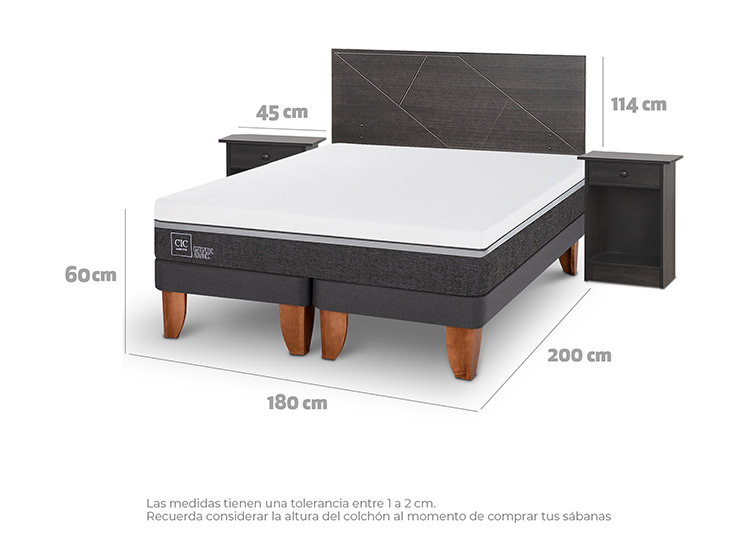 JUEGO DE DORMITORIO CIC CAMA EUROPEA VILLARRICA ORTOPEDIC ADVANCE BD KING + SET GRIS - 3