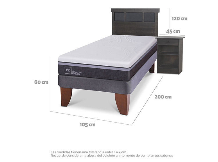 JUEGO DE DORMITORIO CIC CAMA EUROPEA DUBLIN ORTOPEDIC ADVANCE 1.5 PLAZAS + SET GRIS - 3