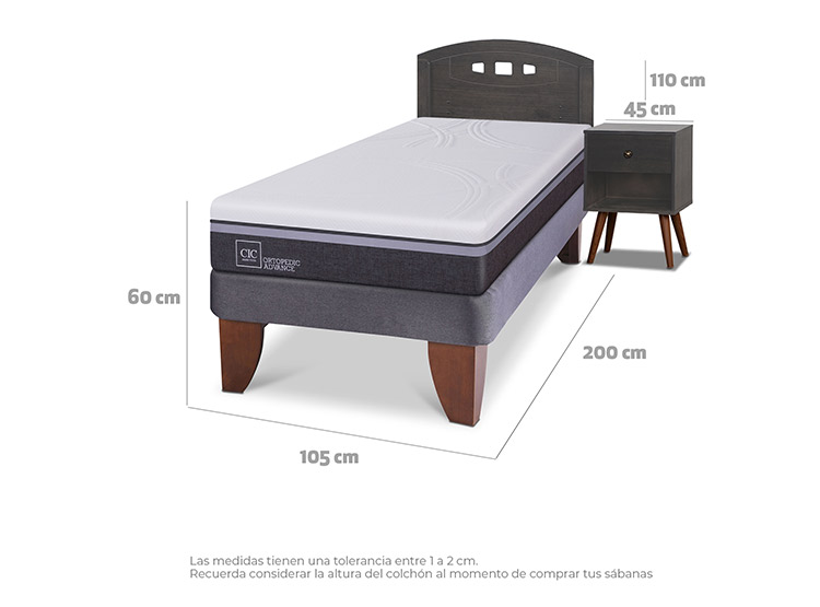 JUEGO DE DORMITORIO CIC CAMA EUROPEA GALES ORTOPEDIC ADVANCE 1.5 PLAZAS + SET GRIS - 3