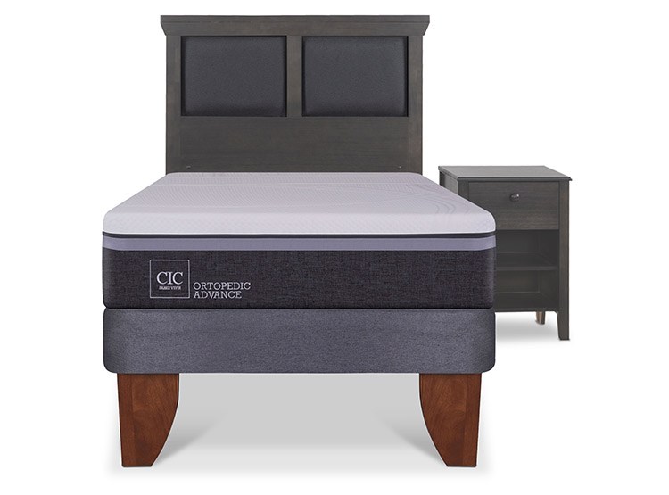 JUEGO DE DORMITORIO CIC CAMA EUROPEA TORINO ORTOPEDIC ADVANCE 1.5 PLAZAS + SET GRIS - 1