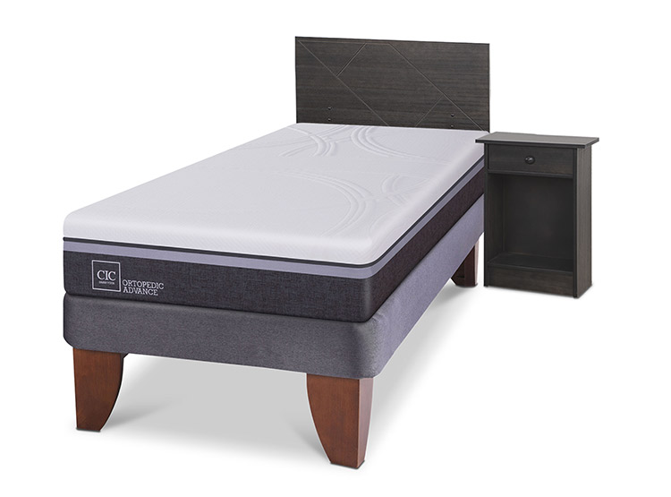JUEGO DE DORMITORIO CIC CAMA EUROPEA VILLARRICA ORTOPEDIC ADVANCE 1.5 PLAZAS + SET GRIS - 2