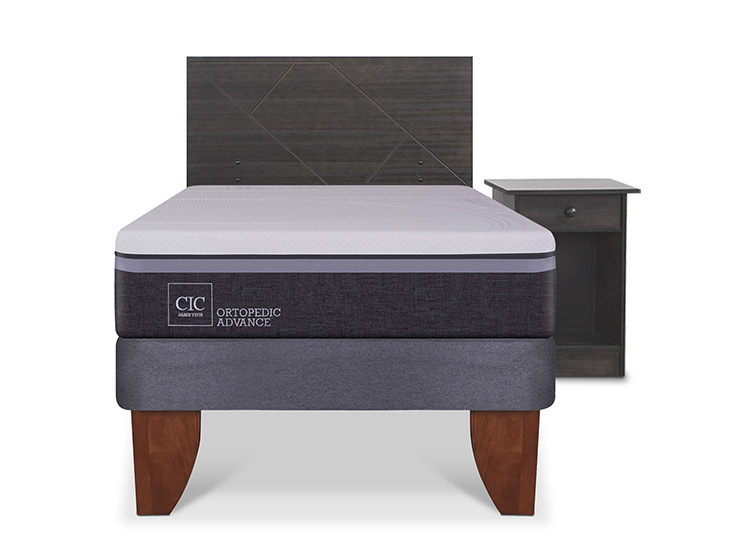 JUEGO DE DORMITORIO CIC CAMA EUROPEA VILLARRICA ORTOPEDIC ADVANCE 1.5 PLAZAS + SET GRIS - 1