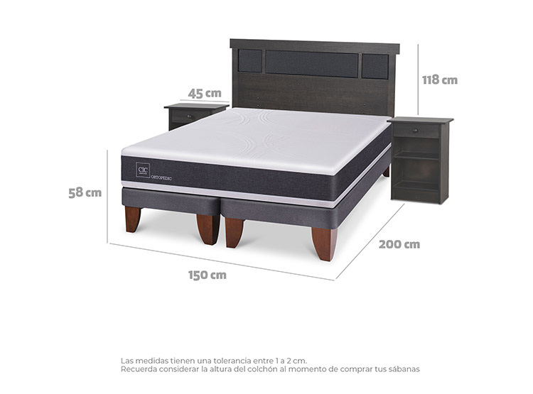 JUEGO DE DORMITORIO CIC CAMA EUROPEA DUBLIN ORTOPEDIC BD 2 PLAZAS + SET GRIS - 3