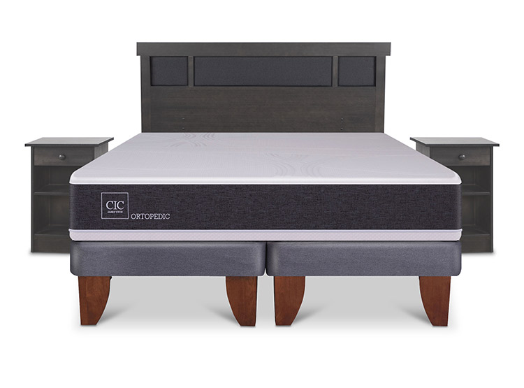 JUEGO DE DORMITORIO CIC CAMA EUROPEA DUBLIN ORTOPEDIC BD 2 PLAZAS + SET GRIS - 1
