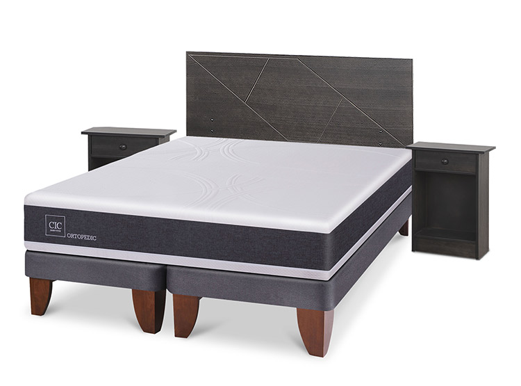 JUEGO DE DORMITORIO CIC CAMA EUROPEA VILLARRICA ORTOPEDIC BD 2 PLAZAS + SET GRIS - 2