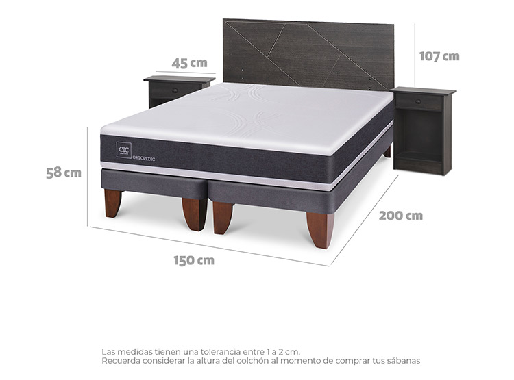 JUEGO DE DORMITORIO CIC CAMA EUROPEA VILLARRICA ORTOPEDIC BD 2 PLAZAS + SET GRIS - 3
