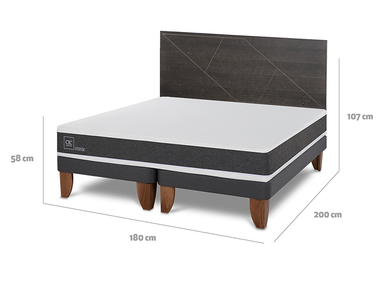 JUEGO DE DORMITORIO CIC CAMA EUROPEA ORTOPEDIC KING + RESPALDO VILLARRICA GRIS - 3