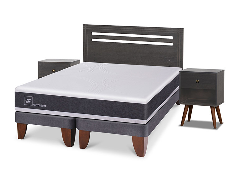 JUEGO DE DORMITORIO CIC CAMA EUROPEA MUNICH ORTOPEDIC BD 2 PLAZAS + SET GRIS - 2