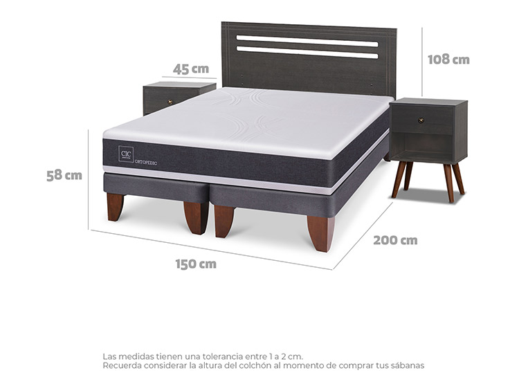 JUEGO DE DORMITORIO CIC CAMA EUROPEA MUNICH ORTOPEDIC BD 2 PLAZAS + SET GRIS - 3