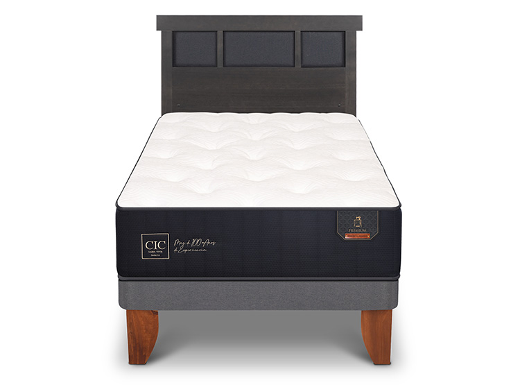 JUEGO DE DORMITORIO CIC CAMA EUROPEA PREMIUM 1.5 PLAZAS + RESPALDO DUBLIN GRIS - 1