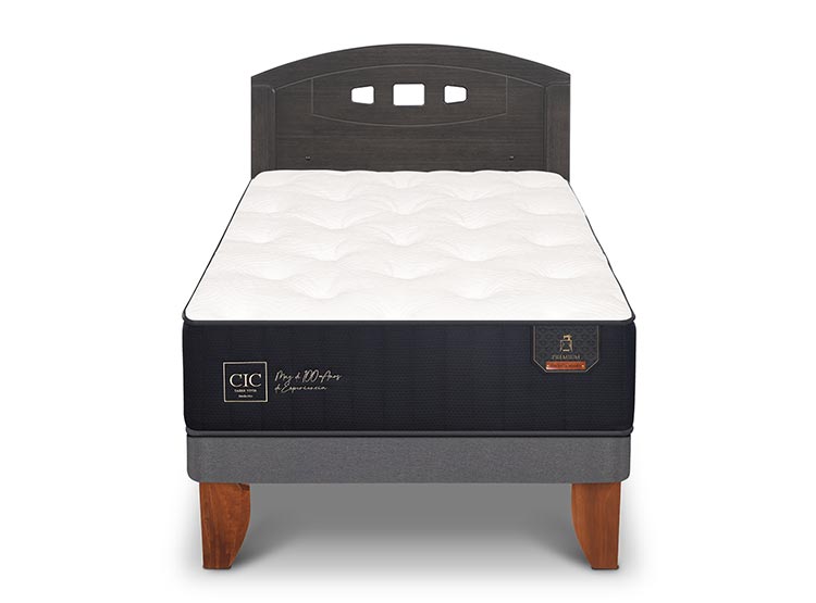 JUEGO DE DORMITORIO CIC CAMA EUROPEA GALES PREMIUM 1.5 PLAZAS + RESPALDO GRIS - 1
