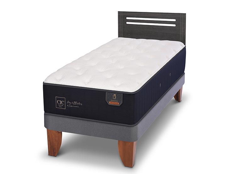 JUEGO DE DORMITORIO CIC CAMA EUROPEA MUNICH PREMIUM 1.5 PLAZAS + RESPALDO GRIS - 1