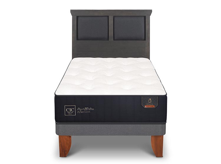 JUEGO DE DORMITORIO CIC CAMA EUROPEA TORINO PREMIUM 1.5 PLAZAS + RESPALDO GRIS - 1