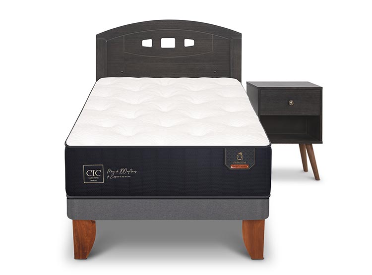 JUEGO DE DORMITORIO CIC CAMA EUROPEA GALES PREMIUM 1.5 PLAZAS + SET GRIS - 1