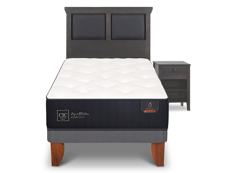 JUEGO DE DORMITORIO CIC CAMA EUROPEA PREMIUM 1.5 PLAZAS + SET TORINO GRIS - 1