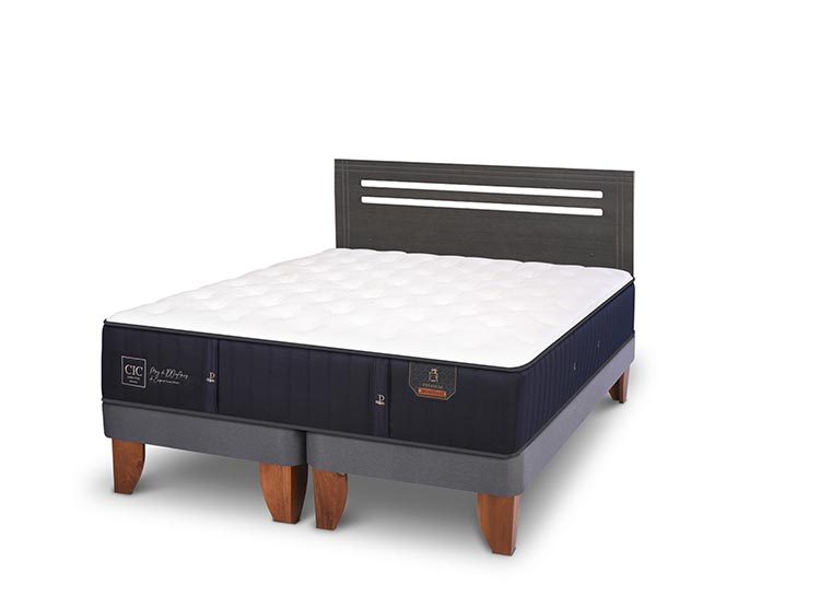 JUEGO DE DORMITORIO CIC CAMA EUROPEA MUNICH PREMIUM BD 2 PLAZAS + RESPALDO GRIS - 2