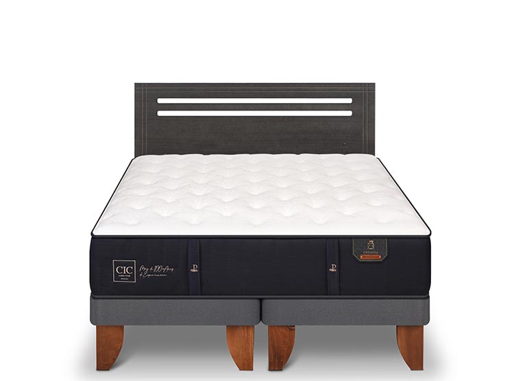 JUEGO DE DORMITORIO CIC CAMA EUROPEA MUNICH PREMIUM BD 2 PLAZAS + RESPALDO GRIS - 1
