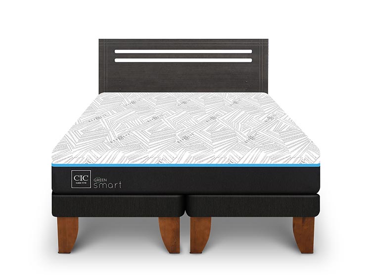 JUEGO DE DORMITORIO CIC CAMA EUROPEA MUNICH GREEN INFINITY BD 2 PLAZAS + RESPALDO GRIS - 1