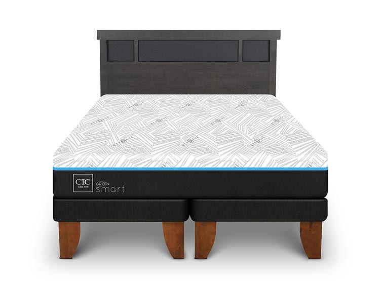JUEGO DE DORMITORIO CIC CAMA EUROPEA DUBLIN GREEN INFINITY BD 2 PLAZAS + RESPALDO GRIS - 1