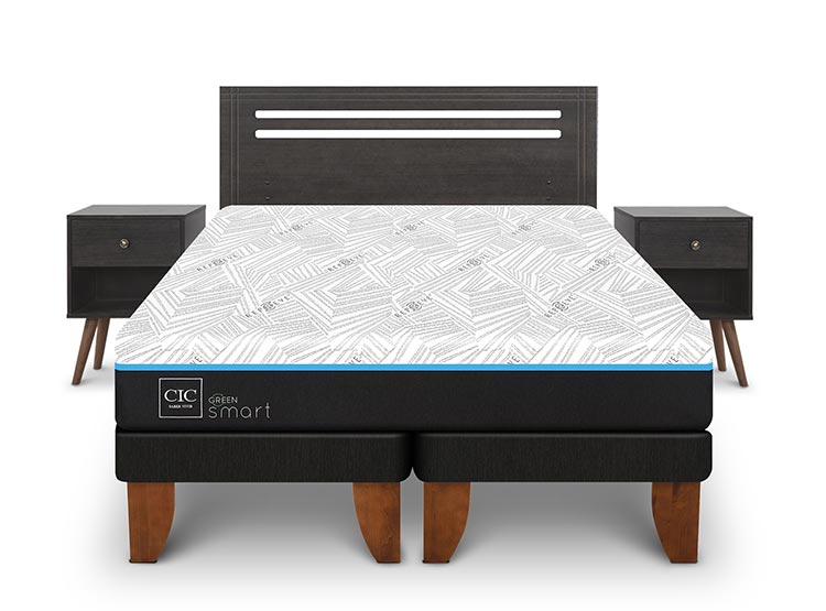 JUEGO DE DORMITORIO CIC CAMA EUROPEA MUNICH GREEN INFINITY BD 2 PLAZAS + SET GRIS - 1