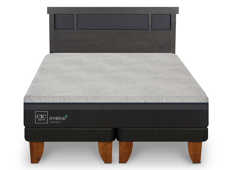 JUEGO DE DORMITORIO CIC CAMA EUROPEA HYBRID PLUS INFINITY BD 2 PLAZAS + RESPALDO DUBLIN GRIS - 1