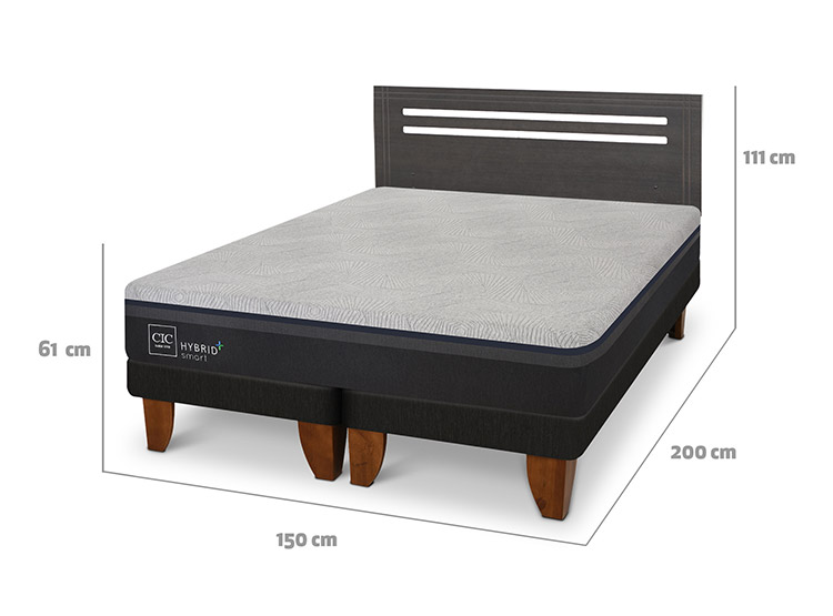 JUEGO DE DORMITORIO CIC CAMA EUROPEA HYBRID PLUS INFINITY BD 2 PLAZAS + RESPALDO MUNICH GRIS - 3