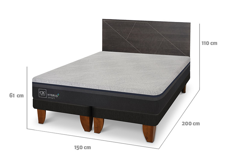 JUEGO DE DORMITORIO CIC CAMA EUROPEA HYBRID PLUS INFINITY BD 2 PLAZAS + RESPALDO VILLARRICA GRIS - 3