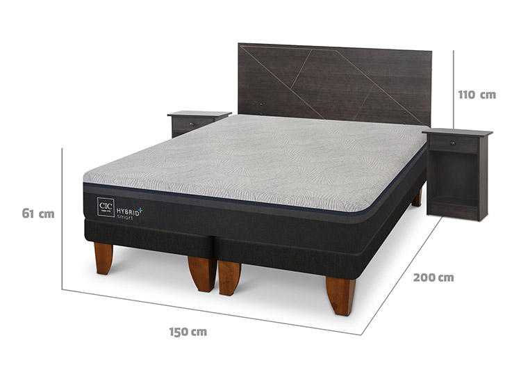 JUEGO DE DORMITORIO CIC CAMA EUROPEA HYBRID PLUS INFINITY BD 2 PLAZAS + SET VILLARRICA GRIS - 3
