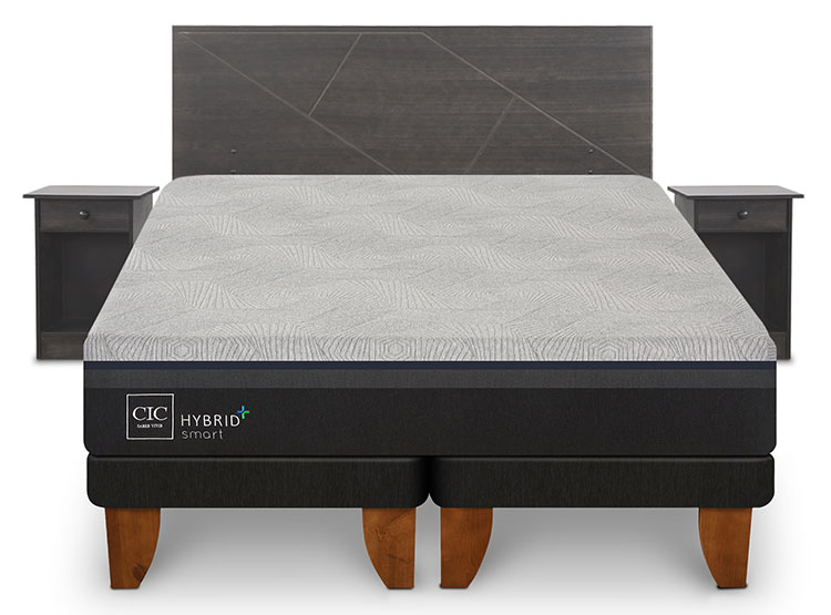 JUEGO DE DORMITORIO CIC CAMA EUROPEA HYBRID PLUS INFINITY BD 2 PLAZAS + SET VILLARRICA GRIS - 1