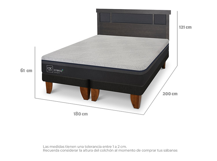 JUEGO DE DORMITORIO CIC CAMA EUROPEA DUBLIN HYBRID PLUS INFINITY KING + RESPALDO GRIS - 3