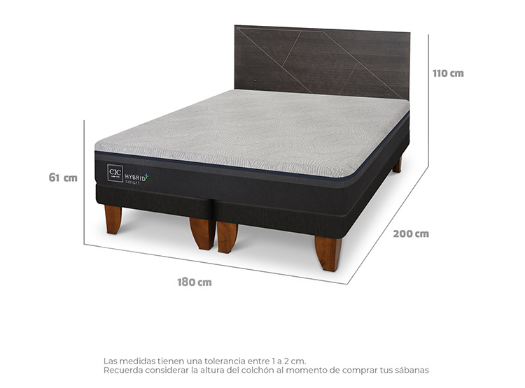 JUEGO DE DORMITORIO CIC CAMA EUROPEA VILLARRICA HYBRID PLUS INFINITY KING + RESPALDO GRIS - 3