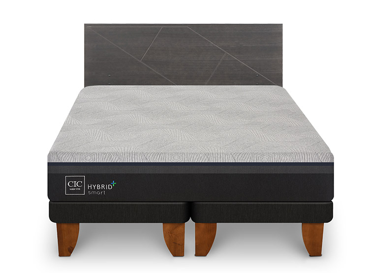 JUEGO DE DORMITORIO CIC CAMA EUROPEA VILLARRICA HYBRID PLUS INFINITY KING + RESPALDO GRIS - 1