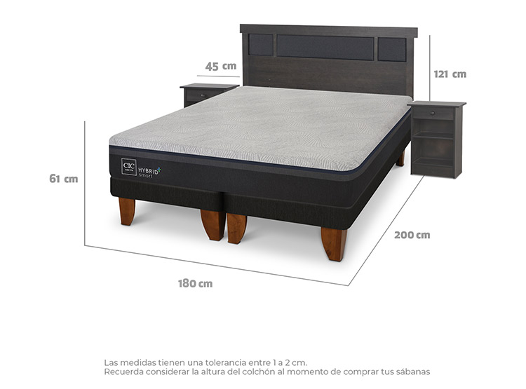 JUEGO DE DORMITORIO CIC CAMA EUROPEA DUBLIN HYBRID PLUS INFINITY KING + SET GRIS - 3