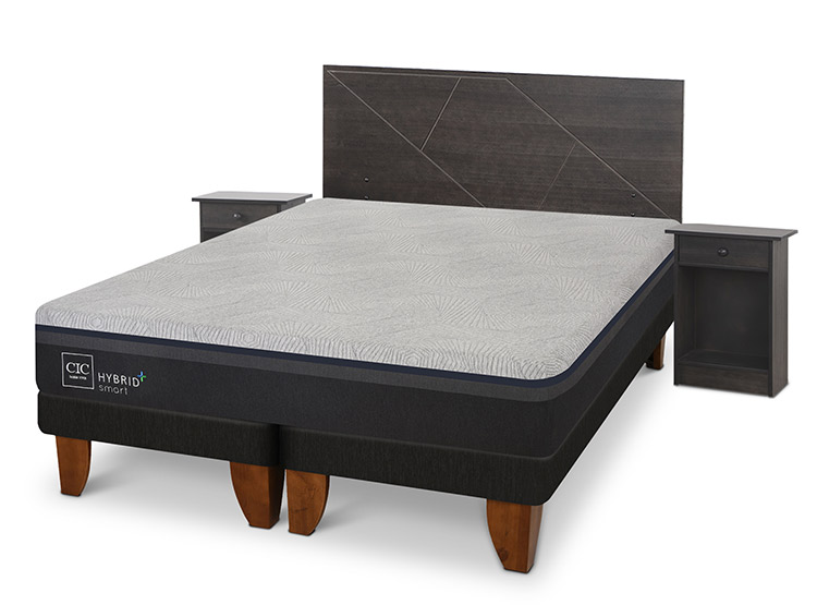JUEGO DE DORMITORIO CIC CAMA EUROPEA VILLARRICA HYBRID PLUS INFINITY KING + SET GRIS - 2