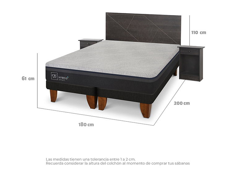JUEGO DE DORMITORIO CIC CAMA EUROPEA VILLARRICA HYBRID PLUS INFINITY KING + SET GRIS - 3