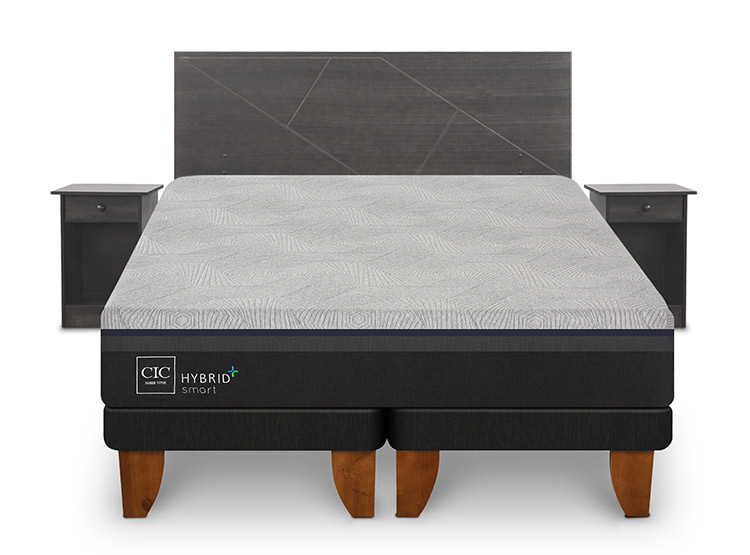 JUEGO DE DORMITORIO CIC CAMA EUROPEA VILLARRICA HYBRID PLUS INFINITY KING + SET GRIS - 1