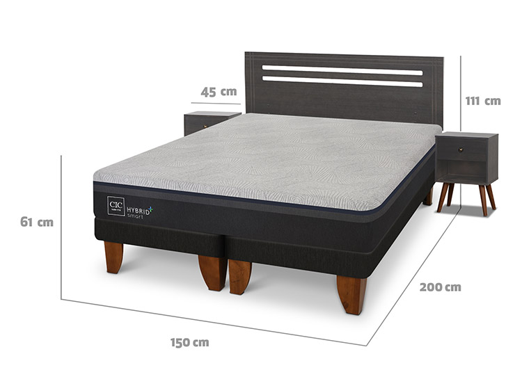 JUEGO DE DORMITORIO CIC CAMA EUROPEA HYBRID PLUS INFINITY BD 2 PLAZAS + SET MUNICH GRIS - 3