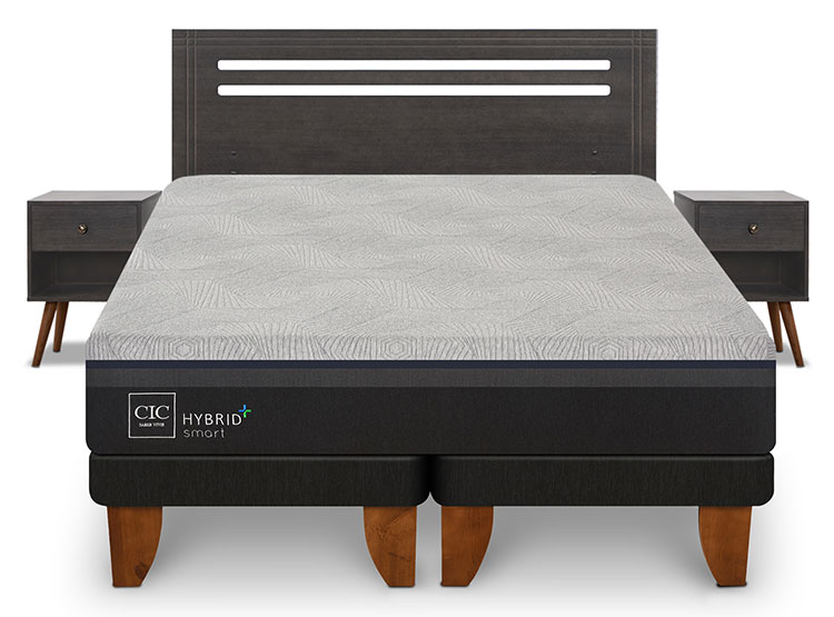 JUEGO DE DORMITORIO CIC CAMA EUROPEA HYBRID PLUS INFINITY BD 2 PLAZAS + SET MUNICH GRIS - 1