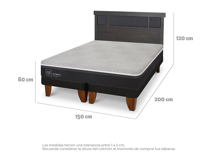 JUEGO DE DORMITORIO CIC CAMA EUROPEA DUBLIN HYBRID INFINITY 2 PLAZAS + RESPALDO GRIS - 3