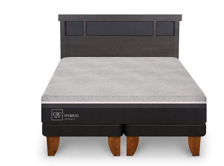 JUEGO DE DORMITORIO CIC CAMA EUROPEA DUBLIN HYBRID INFINITY 2 PLAZAS + RESPALDO GRIS - 1