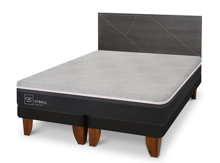 JUEGO DE DORMITORIO CIC CAMA EUROPEA VILLARRICA HYBRID INFINITY 2 PLAZAS + RESPALDO GRIS - 2