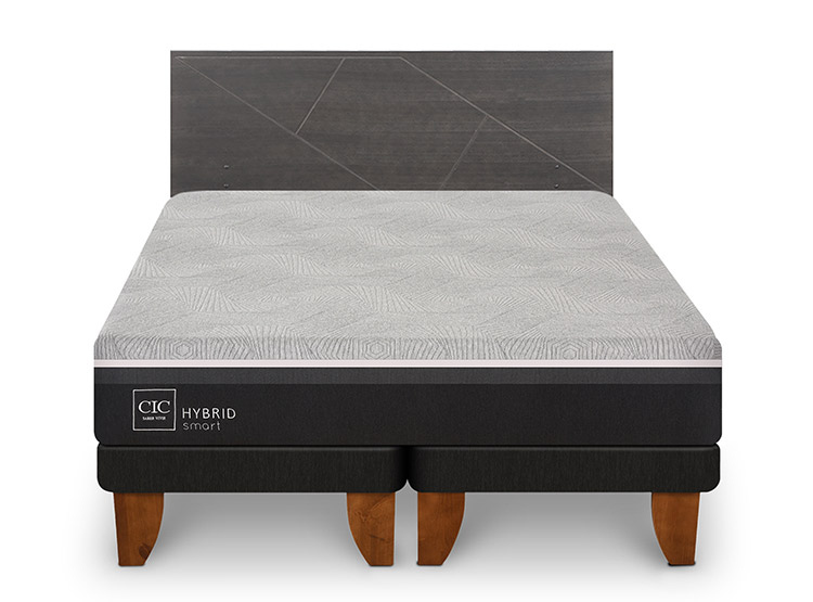 JUEGO DE DORMITORIO CIC CAMA EUROPEA VILLARRICA HYBRID INFINITY 2 PLAZAS + RESPALDO GRIS - 1