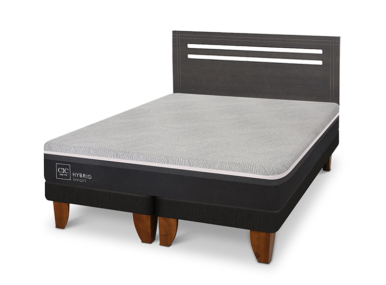 JUEGO DE DORMITORIO CIC CAMA EUROPEA MUNICH HYBRID INFINITY 2 PLAZAS + RESPALDO GRIS - 2