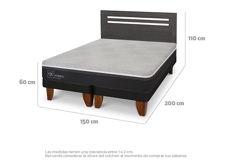JUEGO DE DORMITORIO CIC CAMA EUROPEA MUNICH HYBRID INFINITY 2 PLAZAS + RESPALDO GRIS - 3